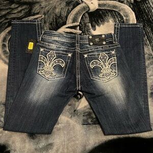 Miss Me Women's Skinny Jeans - Dark Blue with Silver Accents